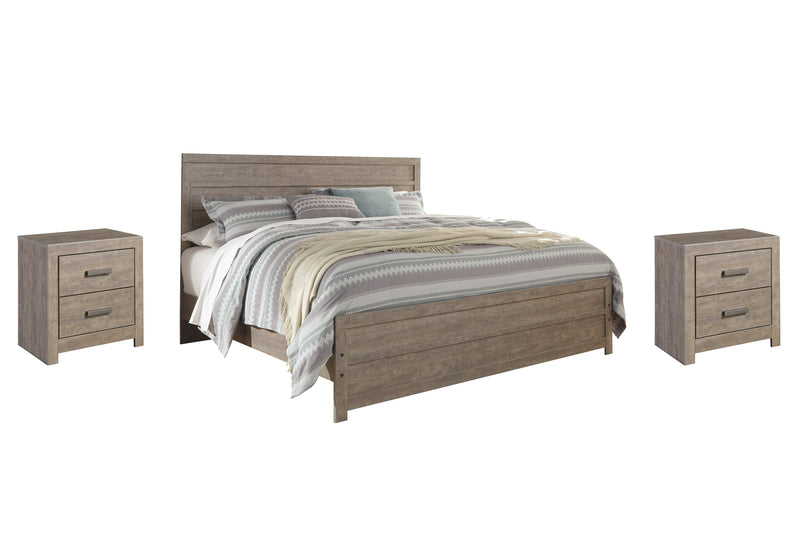 Culverbach King Panel Bed with 2 Nightstands in Gray - PKG012198