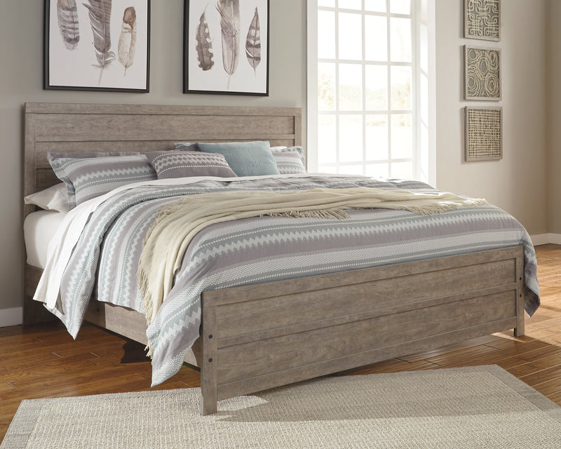 Culverbach King Panel Bed with Mirrored Dresser and 2 Nightstands in Gray - PKG011529