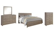 Culverbach King Panel Bed with Mirrored Dresser and Chest in Gray - PKG011530