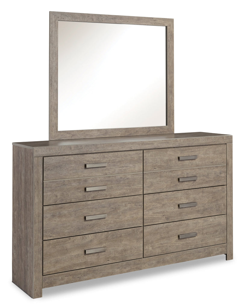 Culverbach King Panel Bed with Mirrored Dresser and Chest in Gray - PKG011530