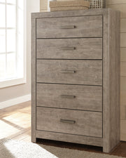 Culverbach King Panel Bed with Mirrored Dresser, Chest and 2 Nightstands in Gray - PKG011532