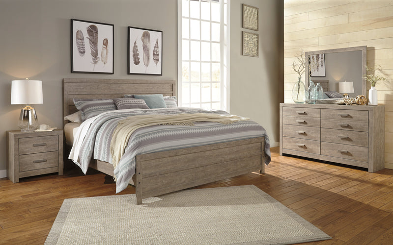 Culverbach King Panel Bed with Mirrored Dresser in Gray - PKG011528