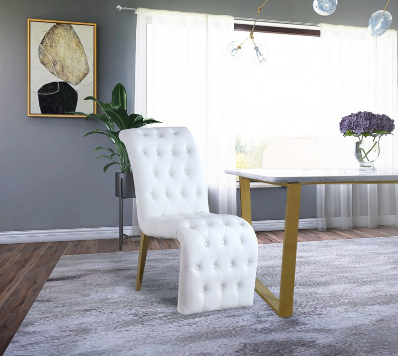 Curve Vegan Leather Upholstered Dining Chair in White, Set of 2 - 920White-C