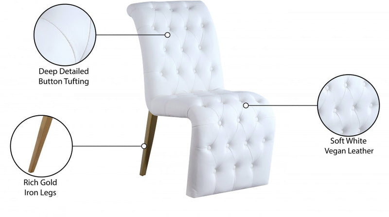 Curve Vegan Leather Upholstered Dining Chair in White, Set of 2 - 920White-C