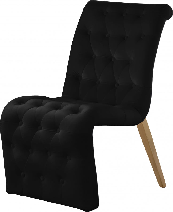 Curve Velvet Upholstered Dining Chair in Black, Set of 2 - 920Black-C