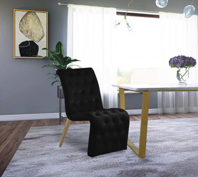Curve Velvet Upholstered Dining Chair in Black, Set of 2 - 920Black-C