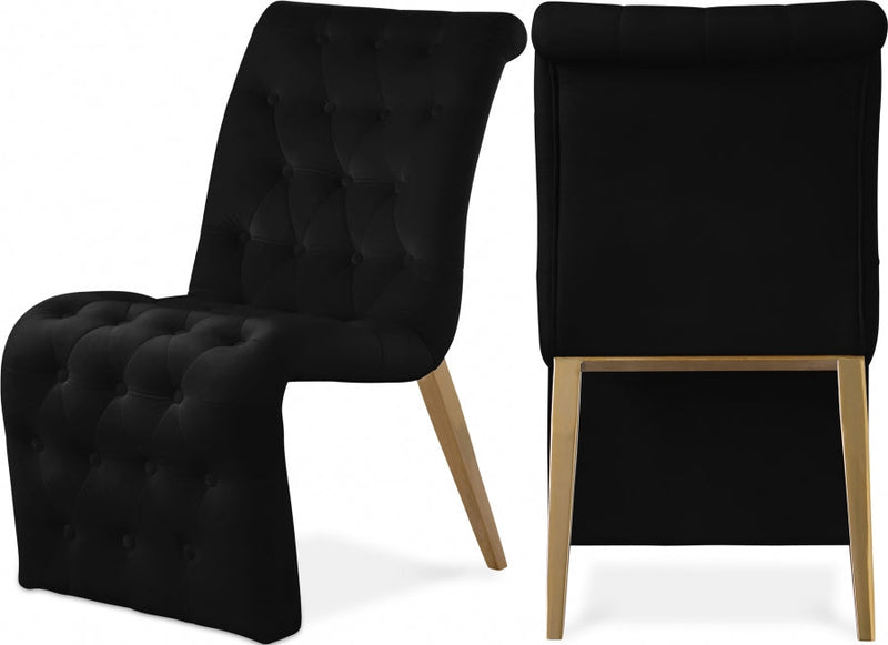 Curve Velvet Upholstered Dining Chair in Black, Set of 2 - 920Black-C