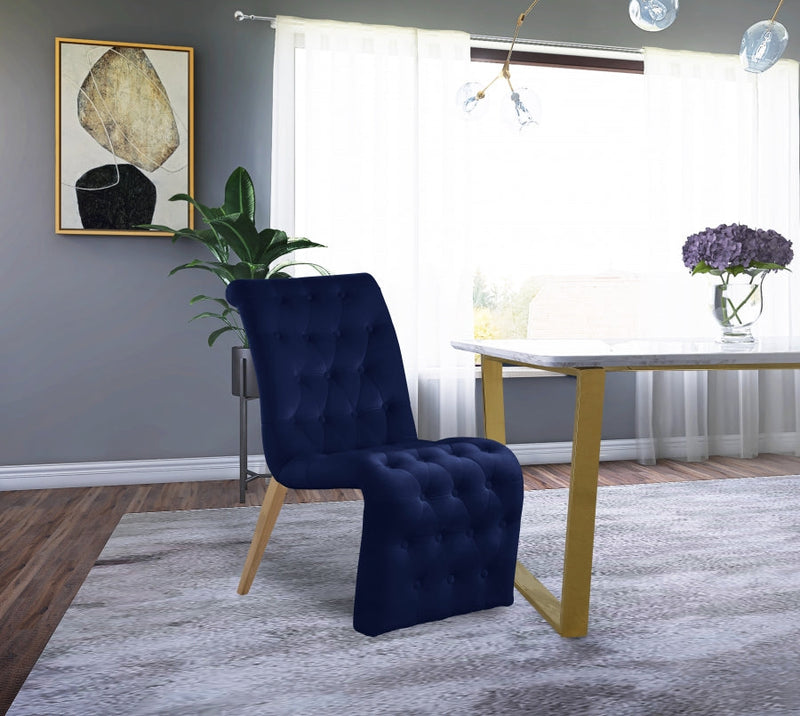 Curve Velvet Upholstered Dining Chair in Blue, Set of 2 - 920Navy-C