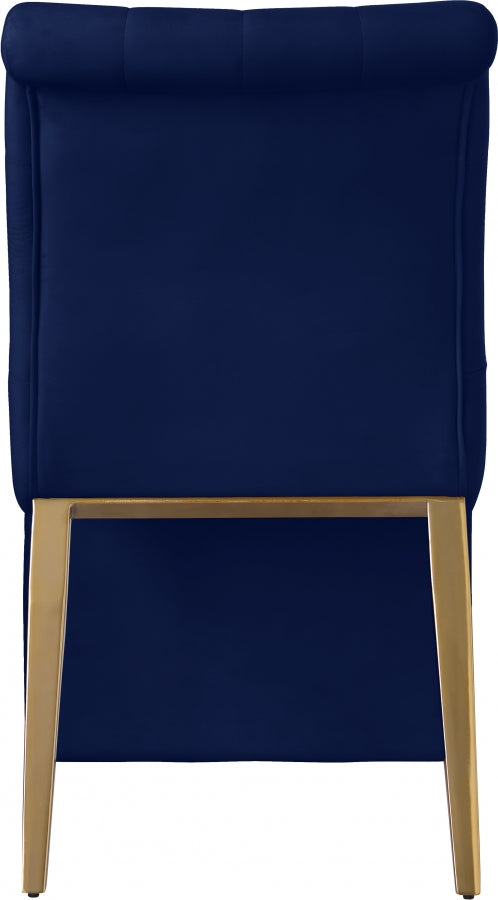 Curve Velvet Upholstered Dining Chair in Blue, Set of 2 - 920Navy-C