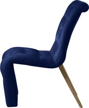 Curve Velvet Upholstered Dining Chair in Blue, Set of 2 - 920Navy-C