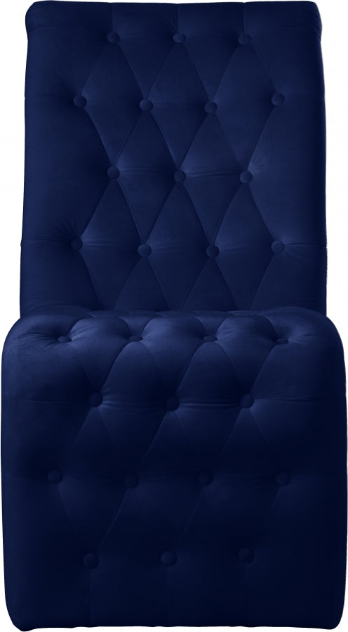Curve Velvet Upholstered Dining Chair in Blue, Set of 2 - 920Navy-C