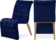 Curve Velvet Upholstered Dining Chair in Blue, Set of 2 - 920Navy-C
