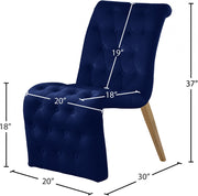 Curve Velvet Upholstered Dining Chair in Blue, Set of 2 - 920Navy-C