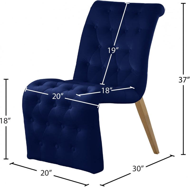 Curve Velvet Upholstered Dining Chair in Blue, Set of 2 - 920Navy-C