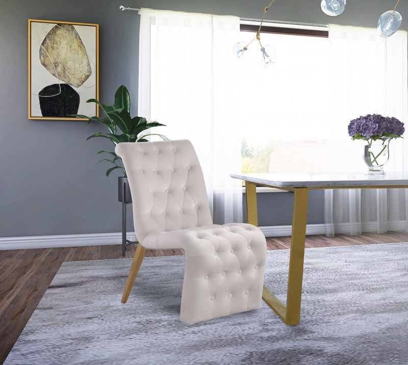 Curve Velvet Upholstered Dining Chair in Cream, Set of 2 - 920Cream-C