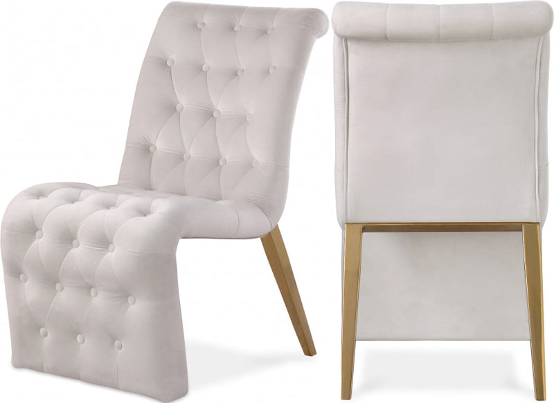 Curve Velvet Upholstered Dining Chair in Cream, Set of 2 - 920Cream-C