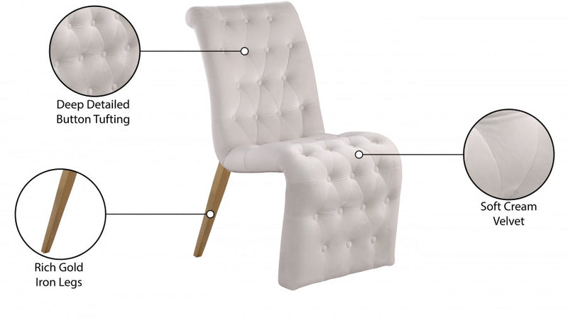 Curve Velvet Upholstered Dining Chair in Cream, Set of 2 - 920Cream-C