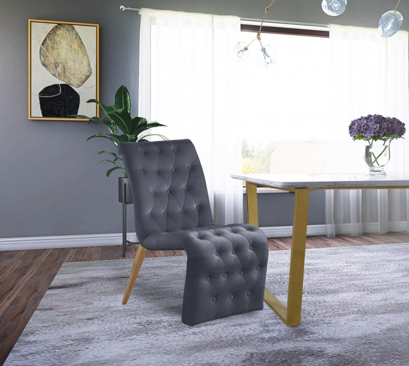 Curve Velvet Upholstered Dining Chair in Grey, Set of 2 - 920Grey-C