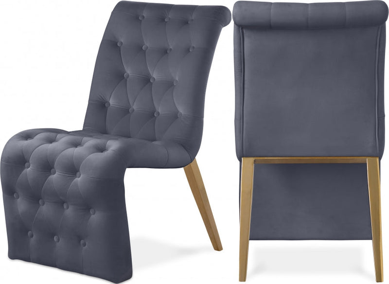 Curve Velvet Upholstered Dining Chair in Grey, Set of 2 - 920Grey-C