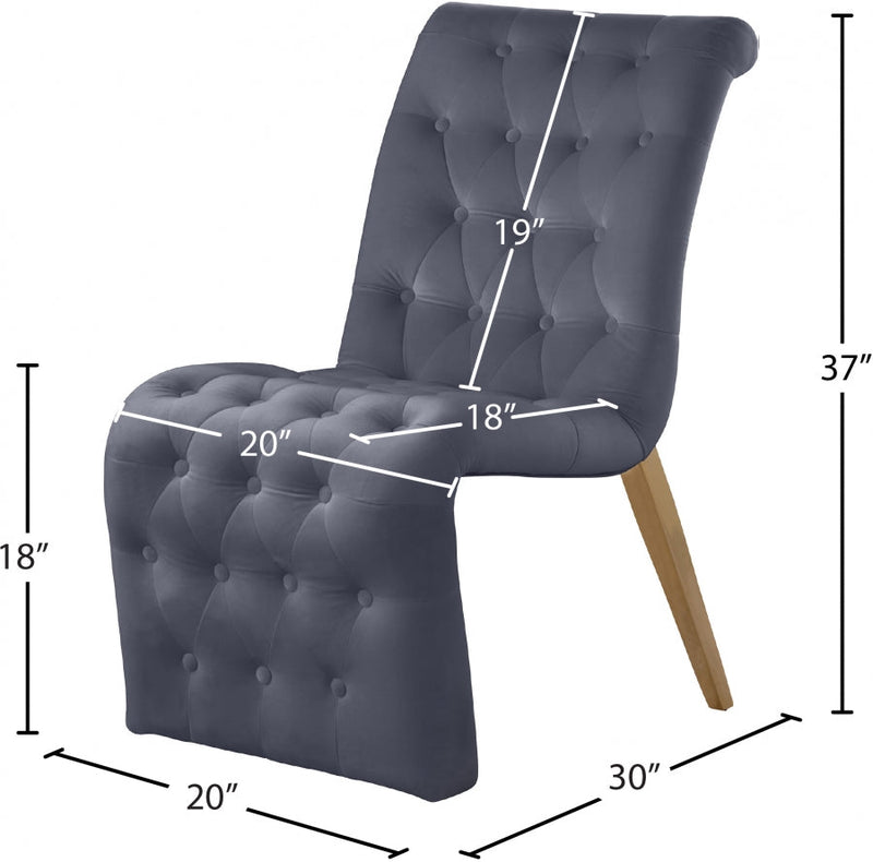 Curve Velvet Upholstered Dining Chair in Grey, Set of 2 - 920Grey-C