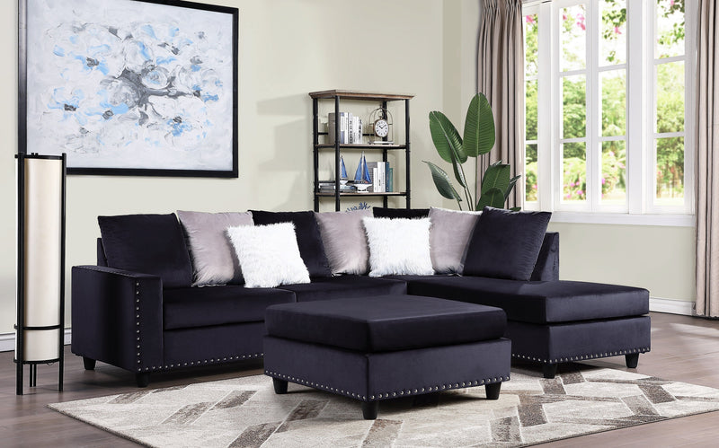 Cyndia Black Velvet Reversible Sectional - Gate FurnitureSectional