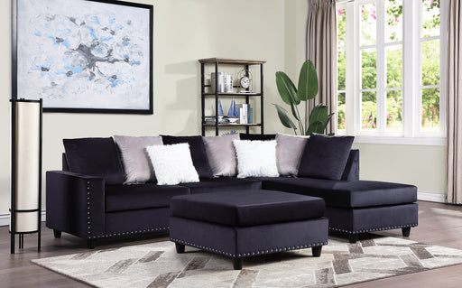 Cyndia Black Velvet Reversible Sectional - Gate FurnitureSectional