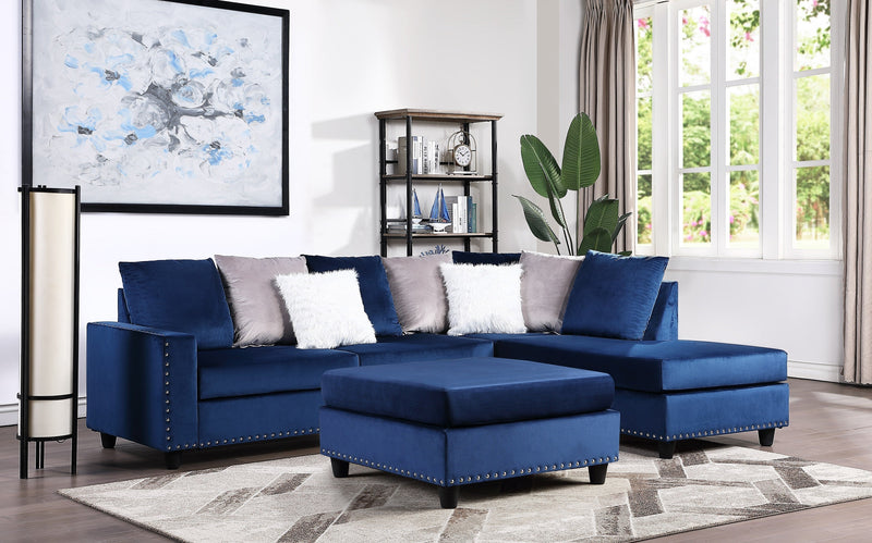 Cyndia Blue Velvet Reversible Sectional - Gate FurnitureSectional