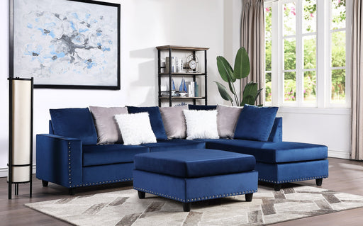 Cyndia Blue Velvet Reversible Sectional - Gate FurnitureSectional