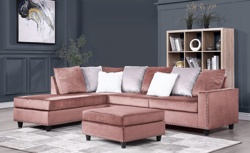 Cyndia Pink Velvet Reversible Sectional - Gate FurnitureSectional
