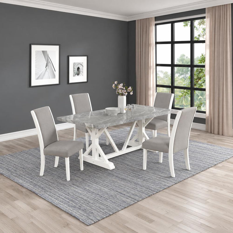 [D211-5PC-Set] Sarah - 5PC Dining Set, MDF/ SOLID WOOD/ FABRIC, Gray / White With : N/A Each - D211-5PC-Set