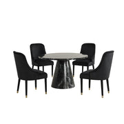 [D217-5PC-Set-Black & Black] Eva - 5PC Dining Set (Black & Black), MDF/ SOLID RUBER WOOD / VELVET, Black / Black Each - D217-5PC-Set-Black & Black