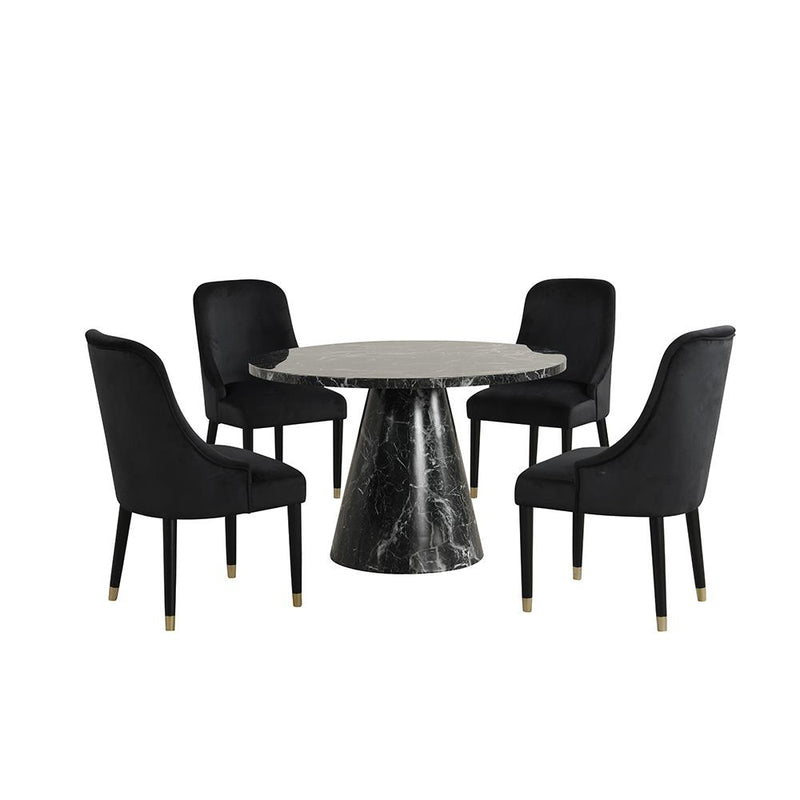 [D217-5PC-Set-Black & Black] Eva - 5PC Dining Set (Black & Black), MDF/ SOLID RUBER WOOD / VELVET, Black / Black Each - D217-5PC-Set-Black & Black