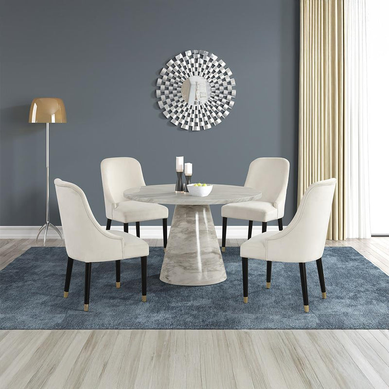 [D218-5PC-Set-White & Cream] Eva - 5PC Dining Set (White & Cream), MDF/ SOLID RUBER WOOD / VELVET, White / Cream Each - D218-5PC-Set-White & Cream