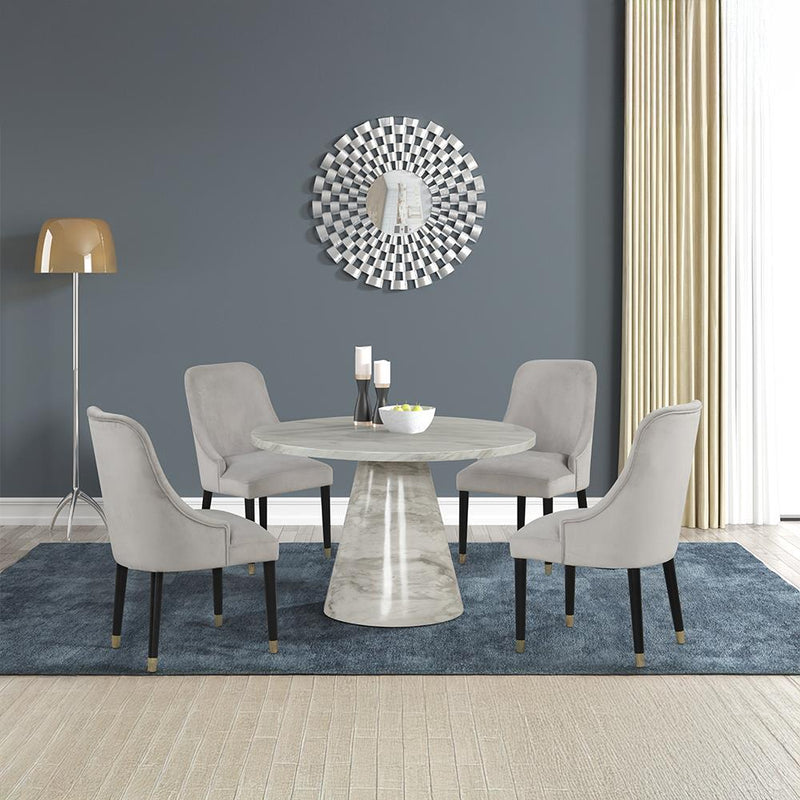 [D218-5PC-Set-White & Gray] Eva - 5PC Dining Set (White & Gray), MDF/ SOLID RUBER WOOD / VELVET, White / Gray Each - D218-5PC-Set-White & Gray