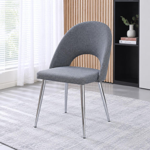 [D305-C-Chrome Leg] Helix - Dining Chair (Gray, Chrome), Fabric, Gray Box: 1 of 1 Box of 4 - D305-C-Chrome Leg