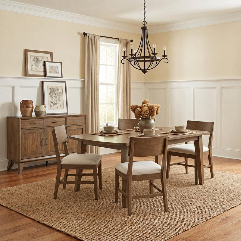 [D323-5PC-Set] Ellison - 5PC Dining Set, Solid Rubber Wood, MDF, Acaica Veneer, Plywood, Fabric, Brown Each - D323-5PC-Set