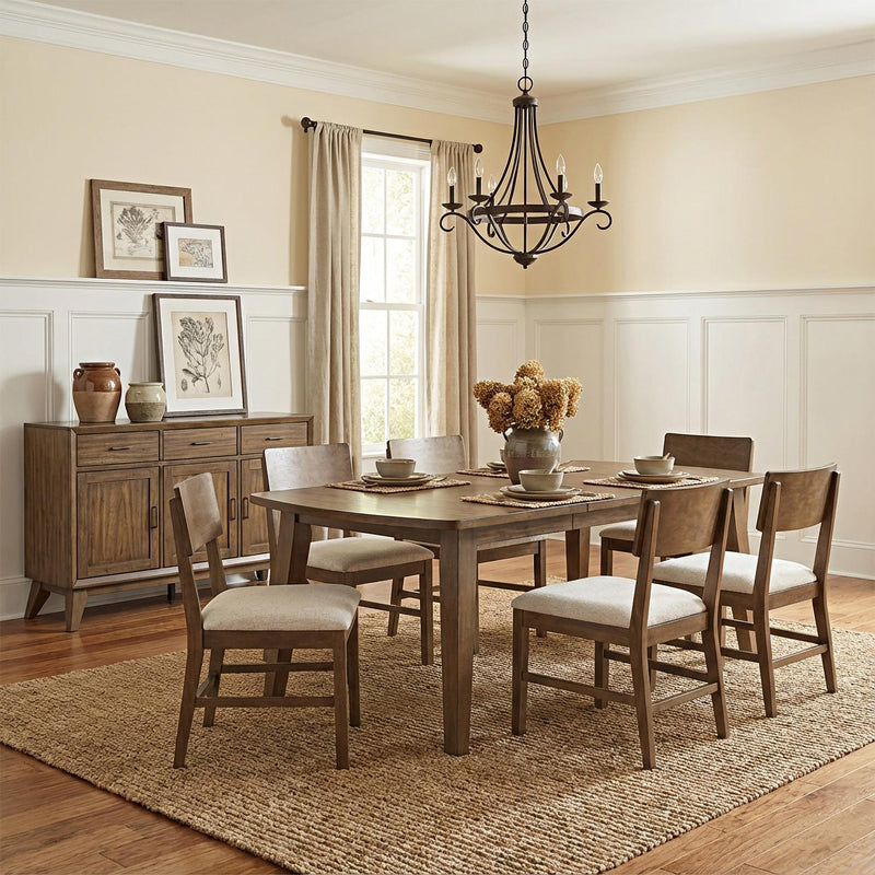 [D323-7PC-Set] Ellison - 7PC Dining Set, Solid Rubber Wood, MDF, Acaica Veneer, Plywood, Fabric, Brown Each - D323-7PC-Set