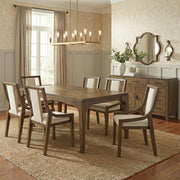 [D324-7PC-Set] Langford - 7PC Dining Set, Solid Rubber Wood, MDF, Acaica Veneer, Plywood, Fabric, Brown Each - D324-7PC-Set