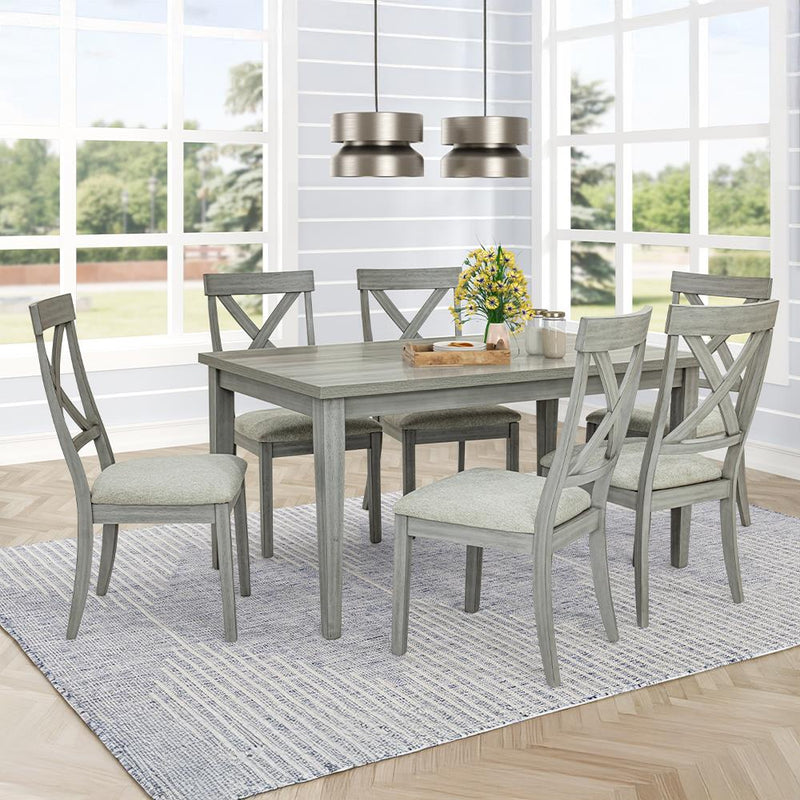 [D328-7PC-Set] Miral - 7PC Dining Set, MDF, Melamin, Rubber Wood, Fabric, Gray Each - D328-7PC-Set