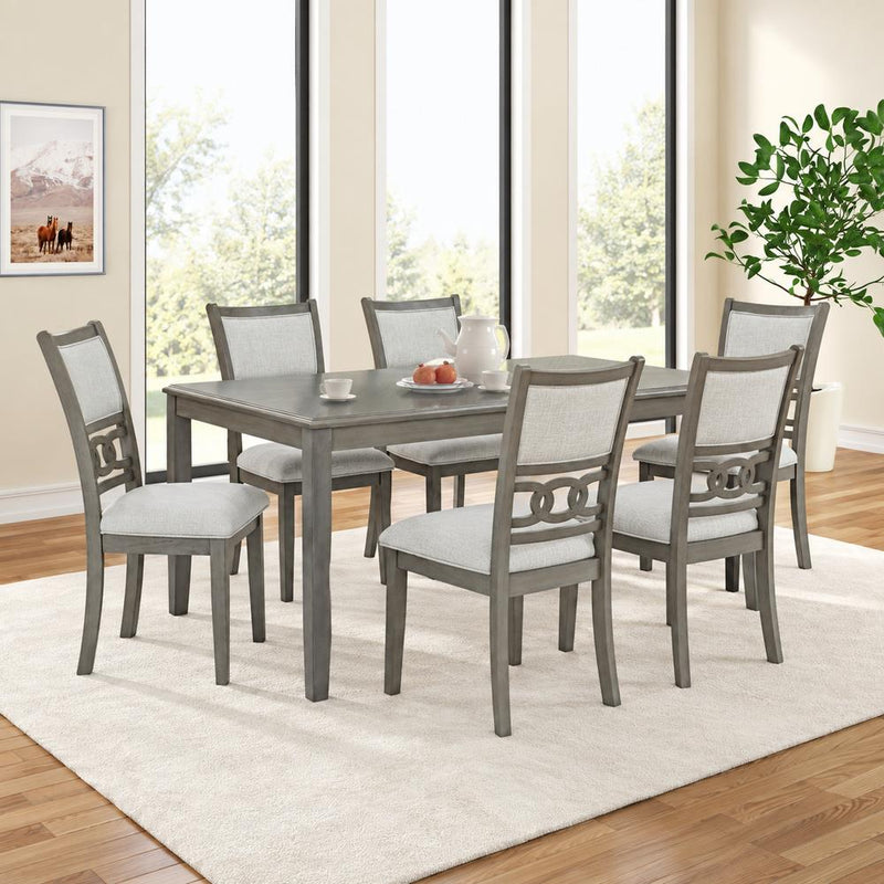 [D334-7PC-Set] Sabrinal - 7PC Dining Set, Rubber wood, FABRIC, Gray Each - D334-7PC-Set