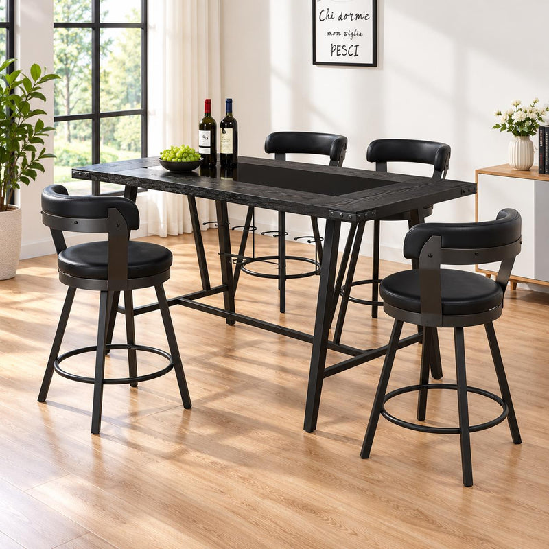 [D522-5PC-Set] Cordoba - 5PC Pub Set, Wood, Metal, PU, Black Each - D522-5PC-Set