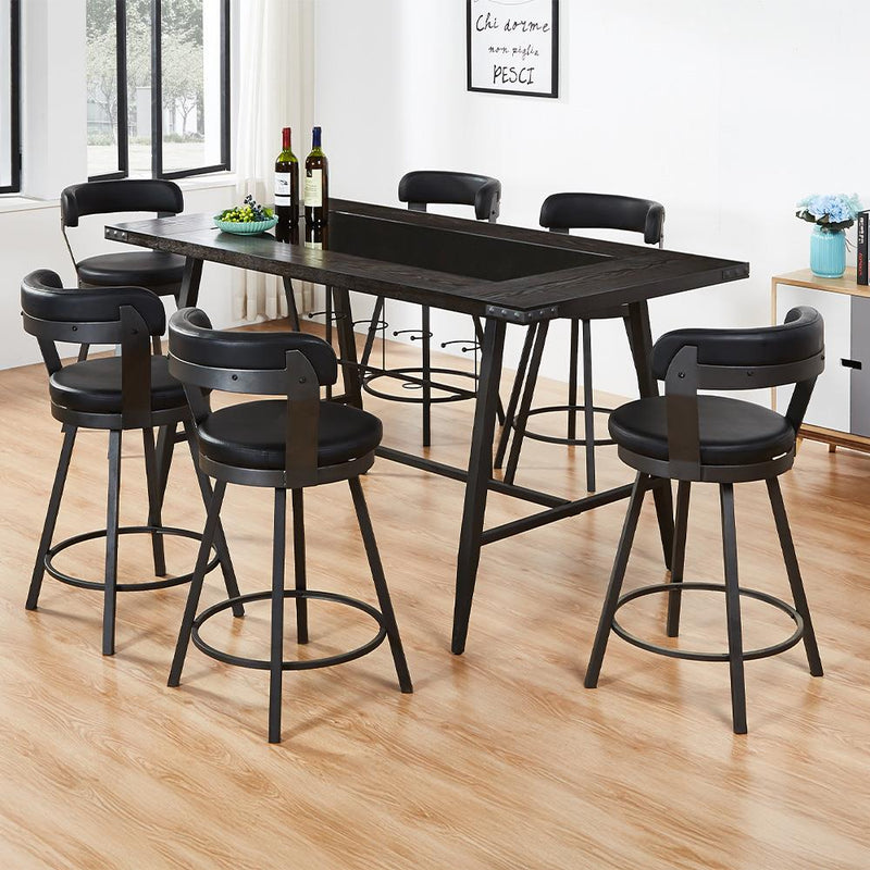 [D522-7PC-Set] Cordoba - 7PC Pub Set, Wood, Metal, PU, Black Each - D522-7PC-Set