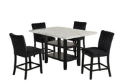 [D527-5PC-Set] Ayla - 5PC Pub Table Set (White & Black, Velvet), MDF / SOLID WOOD / VELVET, WHITE / BLACK Each - D527-5PC-Set