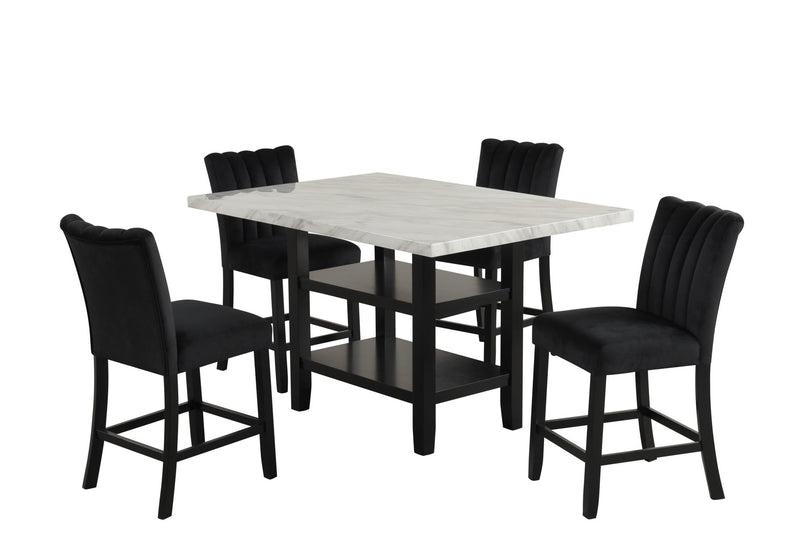 [D527-5PC-Set] Ayla - 5PC Pub Table Set (White & Black, Velvet), MDF / SOLID WOOD / VELVET, WHITE / BLACK Each - D527-5PC-Set
