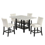 [D529-5PC-Set] Ayla - 5PC Pub Table Set (White & Cream, Velvet), MDF / SOLID RUBBER WOOD / VELVET, WHITE / CREAM Each - D529-5PC-Set