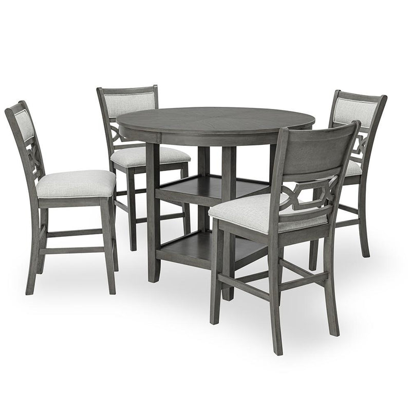 [D530-5PC-Set] Andrea - 5PC Round Pub Set (Gray), MDF, Rubber Wood, Gray Box: 1 of 1 Each - D530-5PC-Set
