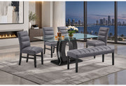 D895 Dining Table With 4 D895 Dining Chairs And 1 D895 Bench - D895DT+D895DC-GREY+D895DT-BN-GREY