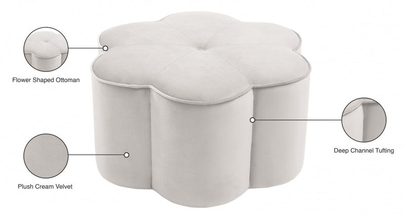 Daisy Velvet Upholstered Ottoman in Cream - 172Cream