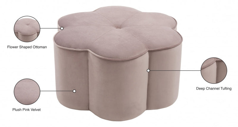 Daisy Velvet Upholstered Ottoman in Pink - 172Pink