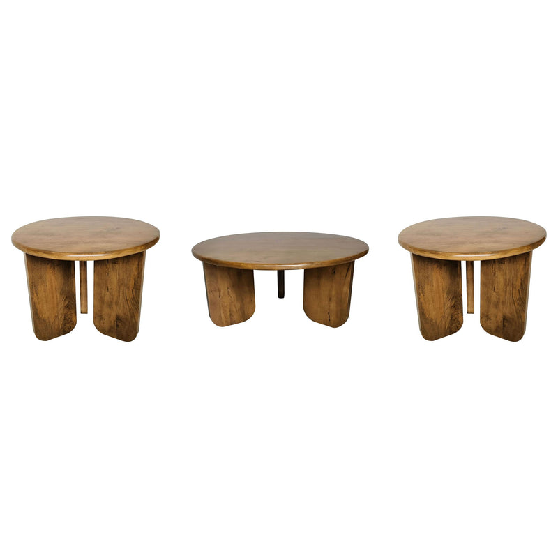 Dale 3-Piece Round Mango Wood Coffee and End Table Set Honey Mango - 736078-S3